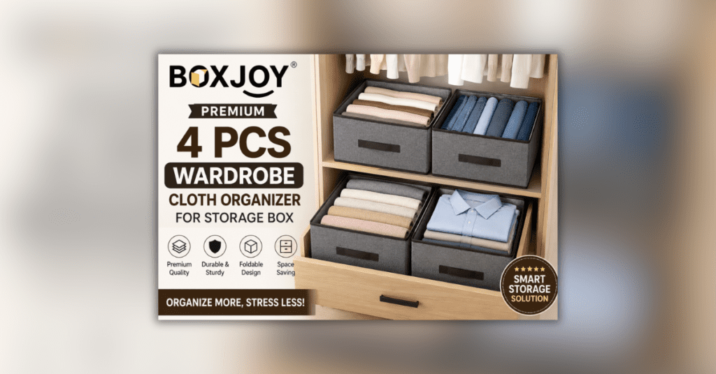 BOXJOY Premium 4 Pcs Wardrobe Cloth Organizer for Storage with Foldable Space-Saving Design