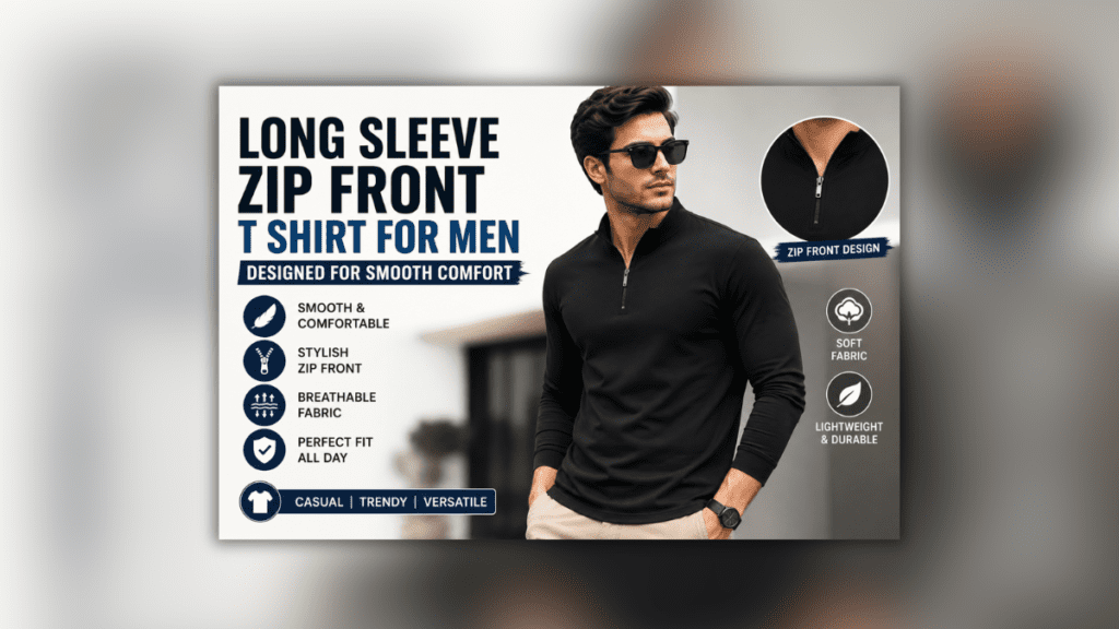 ABH Lifestyle Men’s Long Sleeve Zip Front T-Shirt, स्मूद कम्फर्ट और स्टाइलिश डिज़ाइन के साथ पुरुषों के लिए आरामदायक कैज़ुअल वियर।