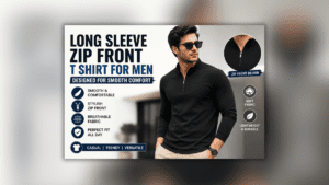 ABH Lifestyle Men’s Long Sleeve Zip Front T-Shirt, स्मूद कम्फर्ट और स्टाइलिश डिज़ाइन के साथ पुरुषों के लिए आरामदायक कैज़ुअल वियर।