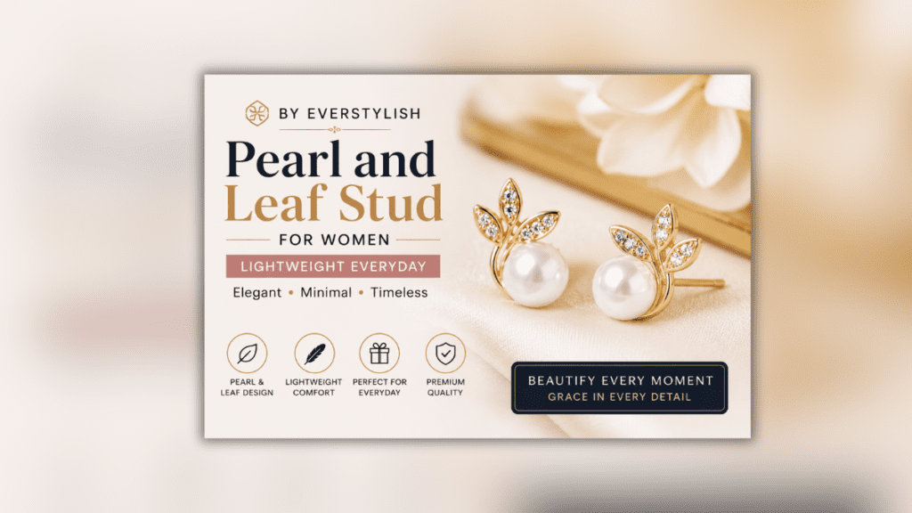 Pearl Stud Earrings for Women महिलाओं के लिए BY EVERSTYLISH पर्ल और लीफ स्टड ईयररिंग्स, हल्के वजन और आकर्षक डिज़ाइन के साथ दैनिक उपयोग के लिए उपयुक्त।