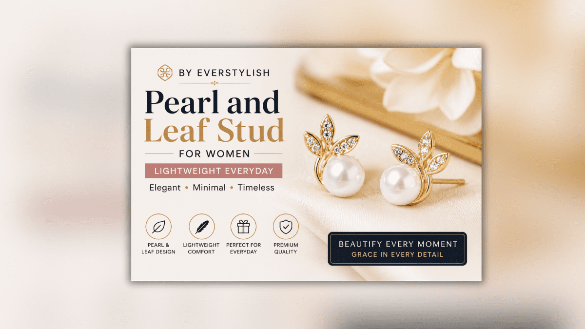 Pearl Stud Earrings for Women महिलाओं के लिए BY EVERSTYLISH पर्ल और लीफ स्टड ईयररिंग्स, हल्के वजन और आकर्षक डिज़ाइन के साथ दैनिक उपयोग के लिए उपयुक्त।