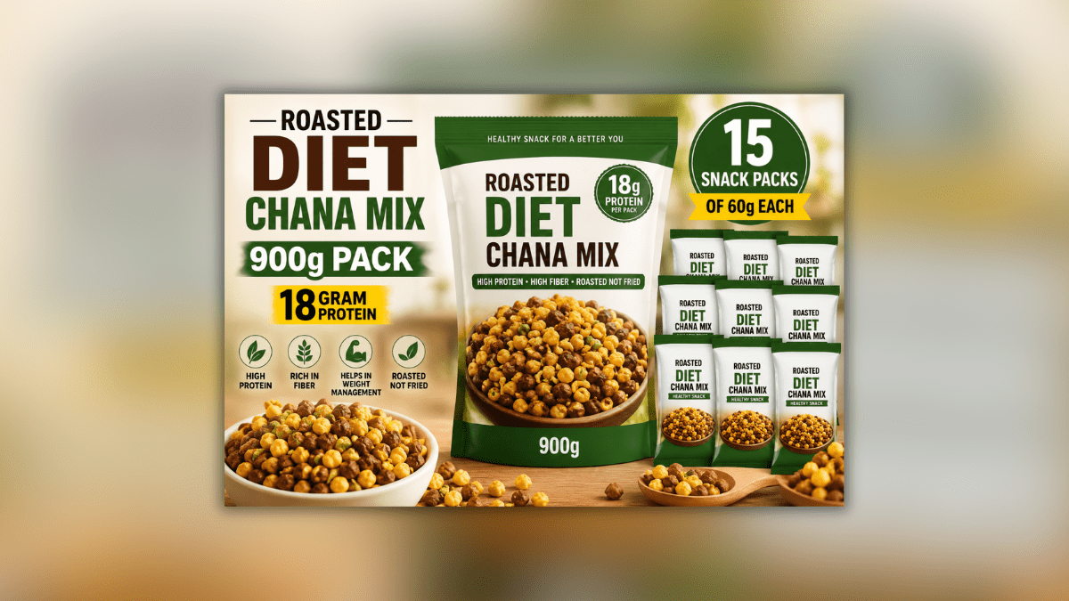 Roasted Diet Chana Mix 900g with 18g protein per pack and 15 healthy snack packs