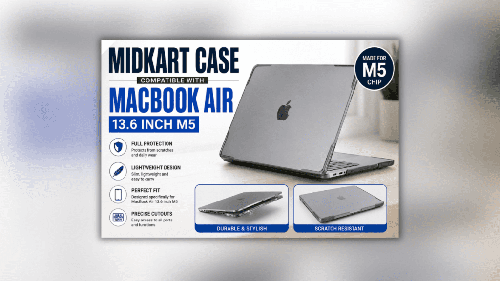 Midkart Case Compatible with MacBook Air 13.6 inch M5, प्रीमियम प्रोटेक्टिव लैपटॉप केस जो स्क्रैच और डस्ट से सुरक्षा प्रदान करता है।
