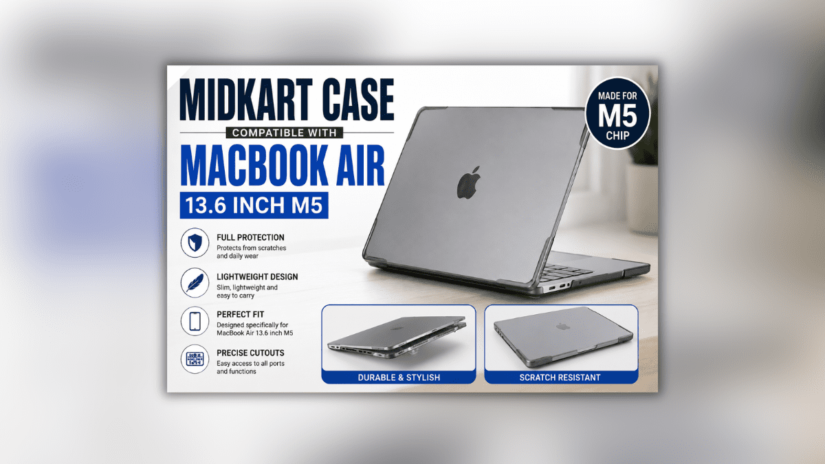 Midkart Case Compatible with MacBook Air 13.6 inch M5, प्रीमियम प्रोटेक्टिव लैपटॉप केस जो स्क्रैच और डस्ट से सुरक्षा प्रदान करता है।