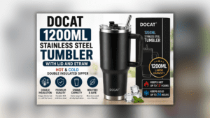 DOCAT 1200ML स्टेनलेस स्टील टंबलर विद लिड और स्ट्रॉ, गर्म और ठंडे पेय के लिए डबल इंसुलेटेड सिपर